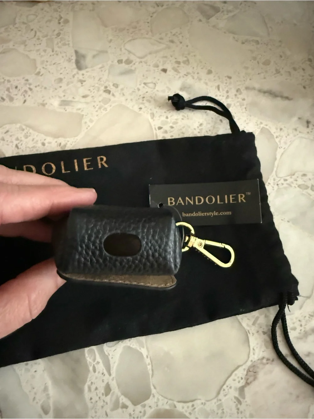 NWT Bandolier AirPods pouch clip on case black pebbled leather